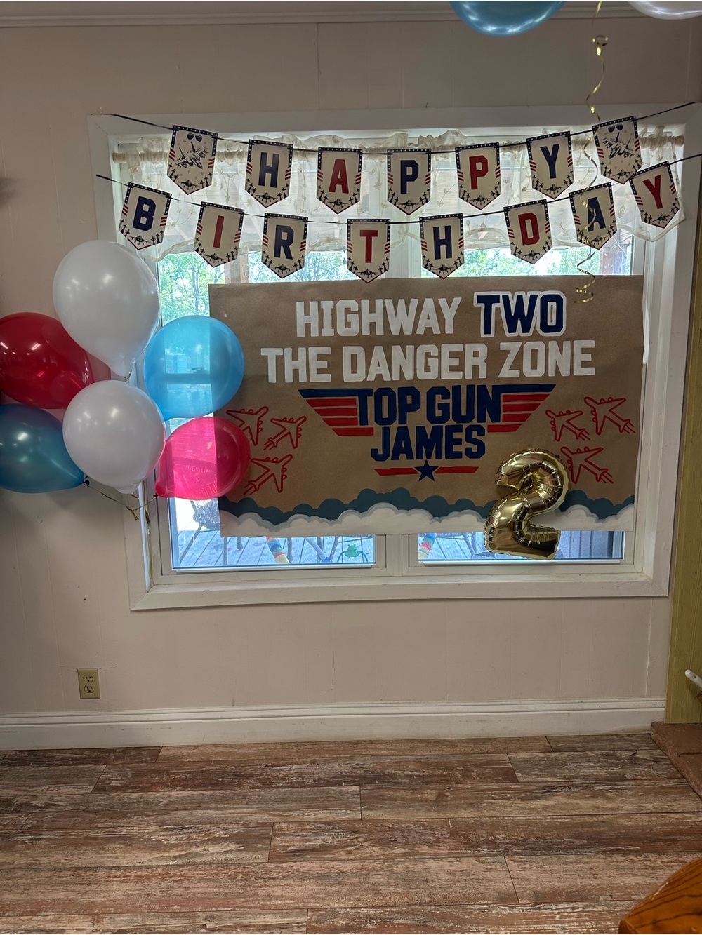 'Highway Two' Birthday Party Banner - Blue, Red, White